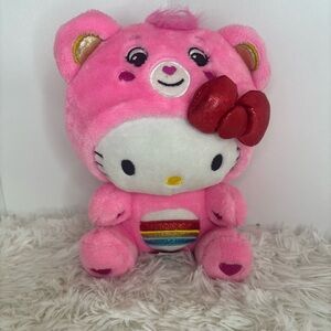 Hello Kitty Pink Bear Plush Toy with Rainbow Detail